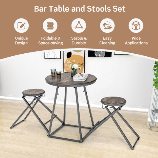 3 Pieces Dining Table Set with 2 Foldable Stools for Small Space-Gray LuxuryLifeWay Online Store