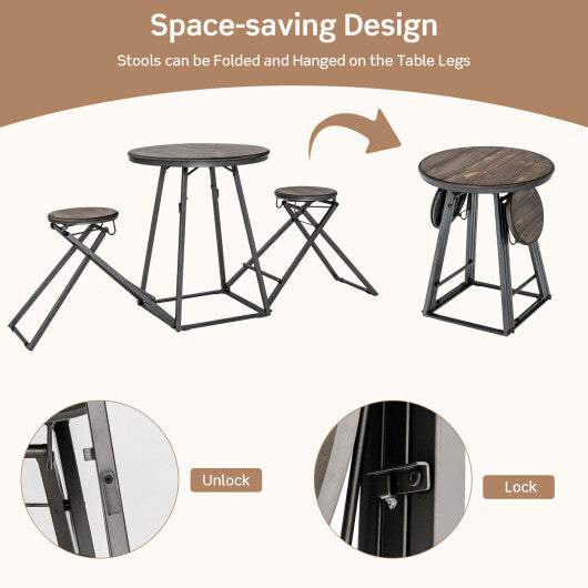 3 Pieces Dining Table Set with 2 Foldable Stools for Small Space-Gray LuxuryLifeWay Online Store