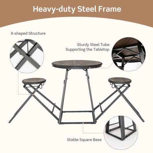 3 Pieces Dining Table Set with 2 Foldable Stools for Small Space-Gray LuxuryLifeWay Online Store