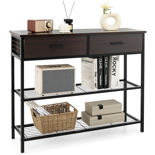39.5 Inch Entryway Table with 2 Drawers and 2-Tier Shelves-Dark Brown LuxuryLifeWay Online Store