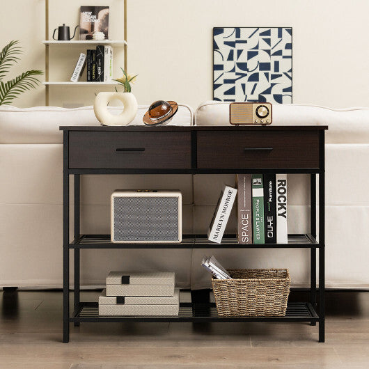 39.5 Inch Entryway Table with 2 Drawers and 2-Tier Shelves-Dark Brown LuxuryLifeWay Online Store