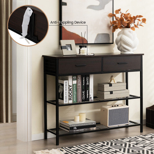 39.5 Inch Entryway Table with 2 Drawers and 2-Tier Shelves-Dark Brown LuxuryLifeWay Online Store