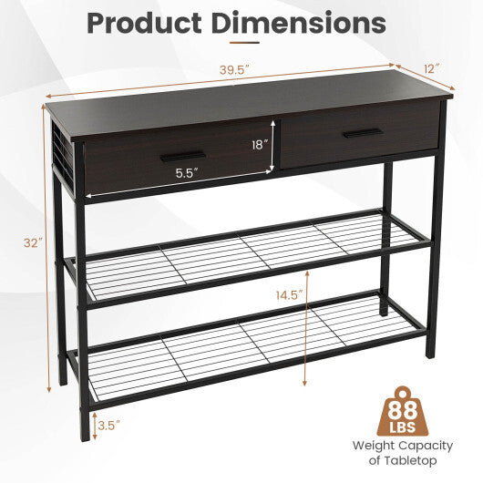 39.5 Inch Entryway Table with 2 Drawers and 2-Tier Shelves-Dark Brown LuxuryLifeWay Online Store