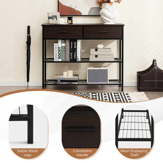 39.5 Inch Entryway Table with 2 Drawers and 2-Tier Shelves-Dark Brown LuxuryLifeWay Online Store