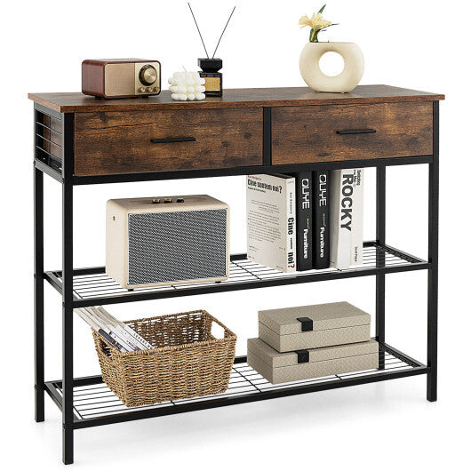 39.5 Inch Entryway Table with 2 Drawers and 2-Tier Shelves-Dark Brown LuxuryLifeWay Online Store