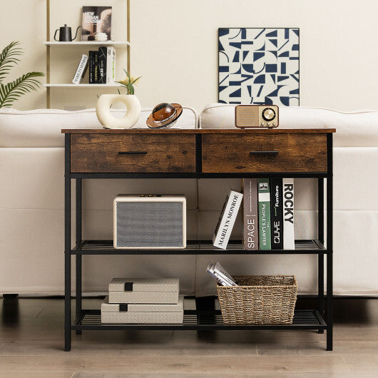 39.5 Inch Entryway Table with 2 Drawers and 2-Tier Shelves-Dark Brown LuxuryLifeWay Online Store