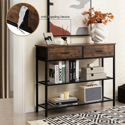 39.5 Inch Entryway Table with 2 Drawers and 2-Tier Shelves-Dark Brown LuxuryLifeWay Online Store