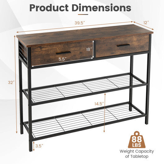 39.5 Inch Entryway Table with 2 Drawers and 2-Tier Shelves-Dark Brown LuxuryLifeWay Online Store
