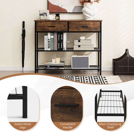 39.5 Inch Entryway Table with 2 Drawers and 2-Tier Shelves-Dark Brown LuxuryLifeWay Online Store