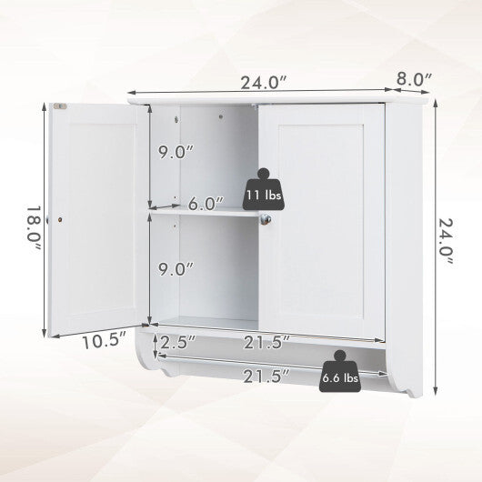 Wall Mounted Bathroom Storage Medicine Cabinet with Towel Bar-Gray