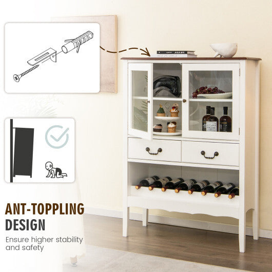 Sideboard Buffet Cabinet with 2 Tempered Glass Doors-White - Color: White LuxuryLifeWay Online Store