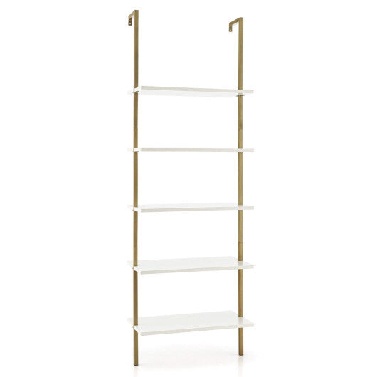 5 Tier Ladder Shelf Wall-Mounted Bookcase with Steel Frame-Golden
