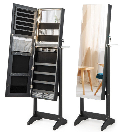 Freestanding Jewelry Cabinet with Full Length HD Mirror-Black - Color: Black LuxuryLifeWay Online Store