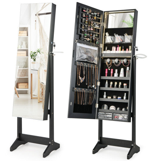 Freestanding Jewelry Cabinet with Full Length HD Mirror-White LuxuryLifeWay Online Store
