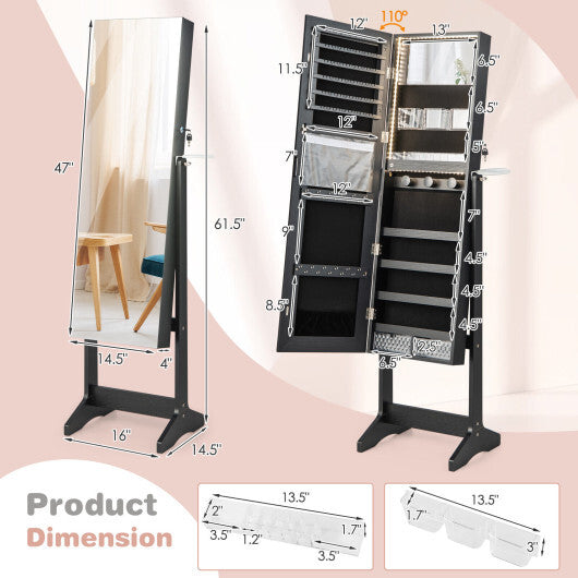 Freestanding Jewelry Cabinet with Full Length HD Mirror-White LuxuryLifeWay Online Store