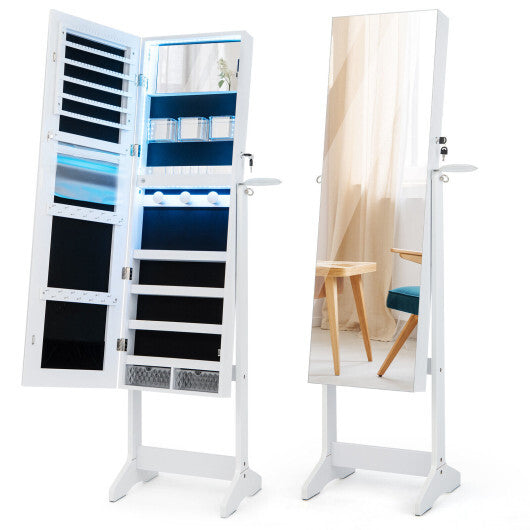 Freestanding Jewelry Cabinet with Full Length HD Mirror-White LuxuryLifeWay Online Store