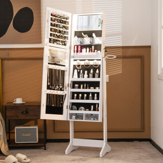 Freestanding Jewelry Cabinet with Full Length HD Mirror-White LuxuryLifeWay Online Store