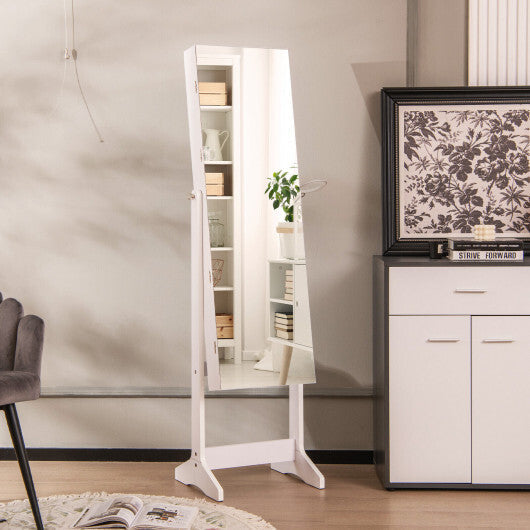 Freestanding Jewelry Cabinet with Full Length HD Mirror-White LuxuryLifeWay Online Store