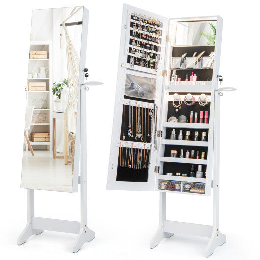 Freestanding Jewelry Cabinet with Full Length HD Mirror-White LuxuryLifeWay Online Store
