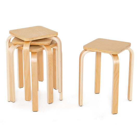 Stackable Stools Set of 4 with Square Top and Rounded Corners-Natural - Color: Natural LuxuryLifeWay Online Store