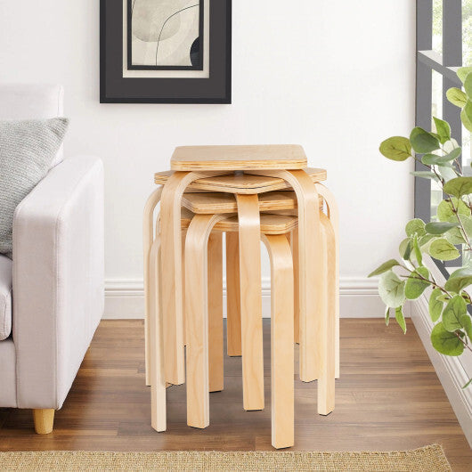 Stackable Stools Set of 4 with Square Top and Rounded Corners-Natural - Color: Natural LuxuryLifeWay Online Store