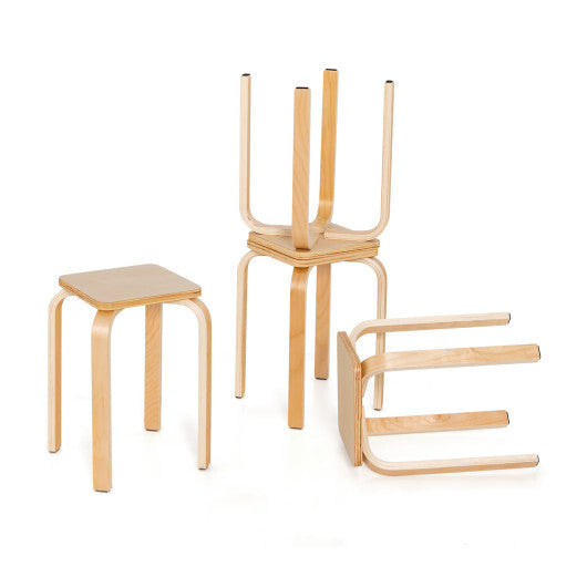 Stackable Stools Set of 4 with Square Top and Rounded Corners-Natural - Color: Natural LuxuryLifeWay Online Store