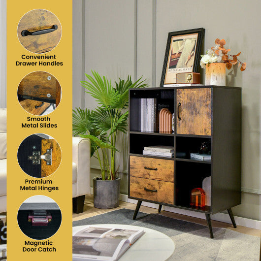 Industrial Buffet Sideboard Kitchen Cupboard with Cubbies Drawers-Rustic Brown - Color: Rustic Brown LuxuryLifeWay Online Store