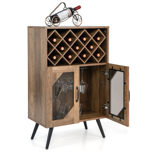 2-Door Farmhouse Kitchen Storage Bar Cabinet with Wine Rack and Glass Holder-Rustic Brown LuxuryLifeWay Online Store