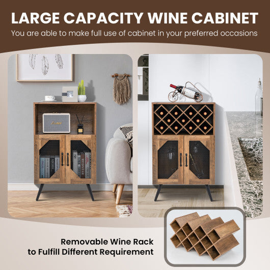 2-Door Farmhouse Kitchen Storage Bar Cabinet with Wine Rack and Glass Holder-Rustic Brown LuxuryLifeWay Online Store
