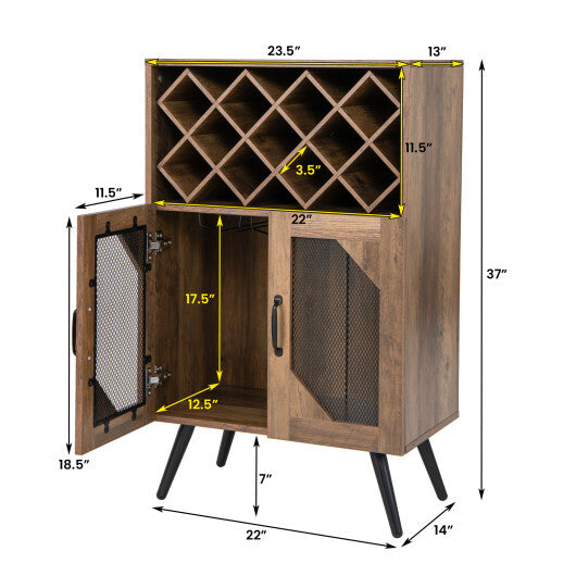 2-Door Farmhouse Kitchen Storage Bar Cabinet with Wine Rack and Glass Holder-Rustic Brown LuxuryLifeWay Online Store
