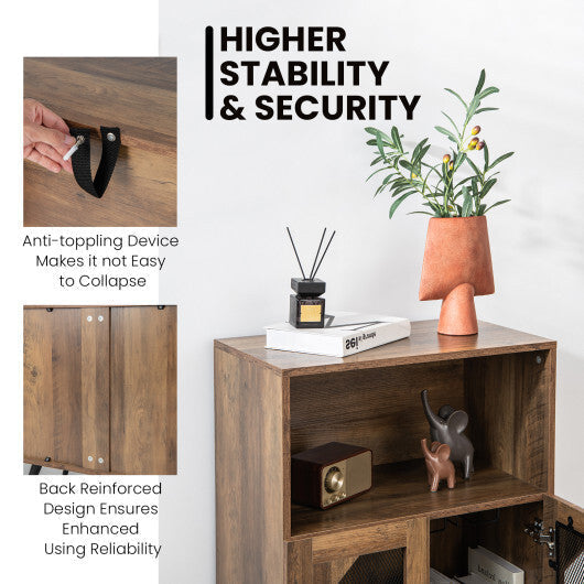 2-Door Farmhouse Kitchen Storage Bar Cabinet with Wine Rack and Glass Holder-Rustic Brown LuxuryLifeWay Online Store