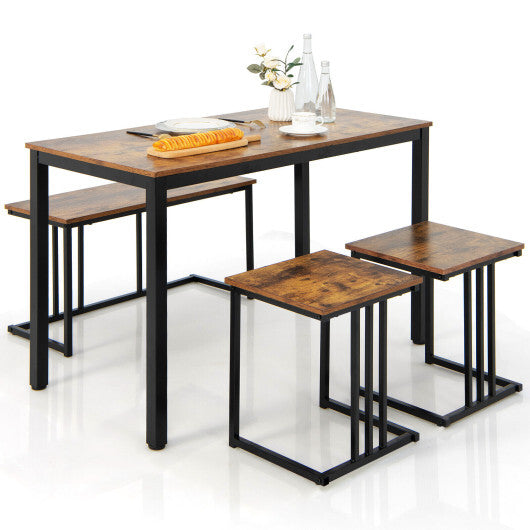4 Pieces Space-Saving Dining Table Set with Bench and 2 Stools-Oak LuxuryLifeWay Online Store