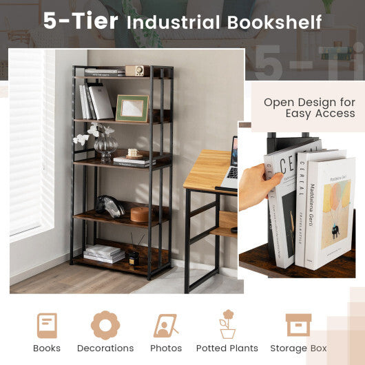 3/5-Tier Industrial Bookshelf Storage Shelf Display Rack with Adjustable Shelves-3-Tier