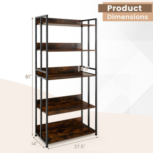 3/5-Tier Industrial Bookshelf Storage Shelf Display Rack with Adjustable Shelves-3-Tier