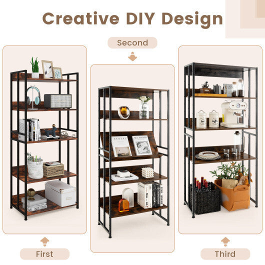3/5-Tier Industrial Bookshelf Storage Shelf Display Rack with Adjustable Shelves-3-Tier
