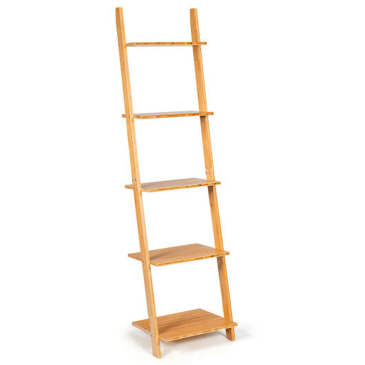 5-Tier Modern Bamboo Wall-Leaning Display Ladder Bookshelf LuxuryLifeWay Online Store