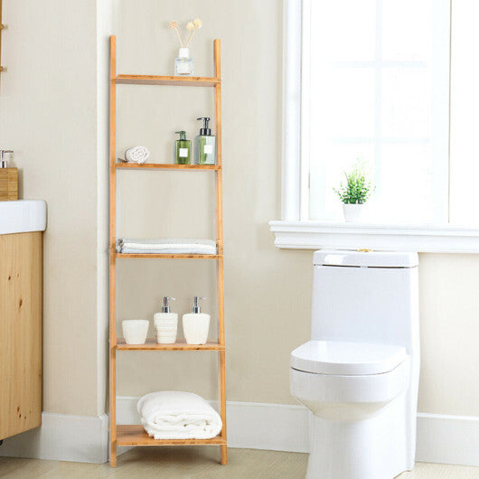 5-Tier Modern Bamboo Wall-Leaning Display Ladder Bookshelf LuxuryLifeWay Online Store