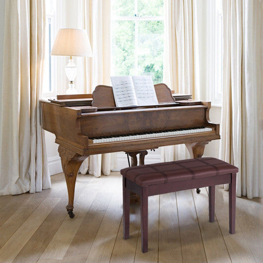 Solid Wood PU Leather Piano Double Duet Keyboard Bench-Brown - Color: Brown LuxuryLifeWay Online Store