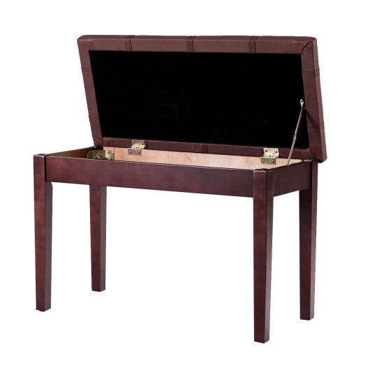 Solid Wood PU Leather Piano Double Duet Keyboard Bench-Brown - Color: Brown LuxuryLifeWay Online Store