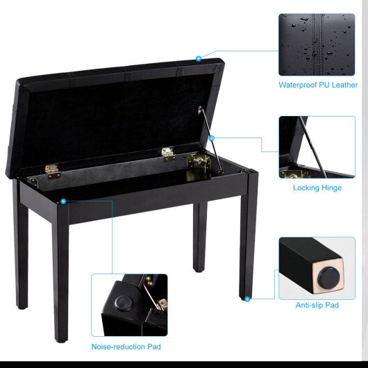 Solid Wood PU Leather Piano Double Duet Keyboard Bench-Black LuxuryLifeWay Online Store