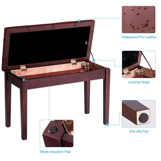 Solid Wood PU Leather Piano Double Duet Keyboard Bench-Black LuxuryLifeWay Online Store