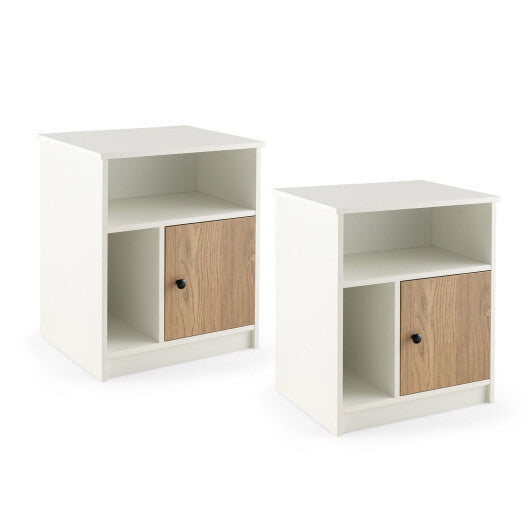2 Pieces 25 Inch Tall Nightstands with Door and 2 Open Shelves-White - Color: White LuxuryLifeWay Online Store