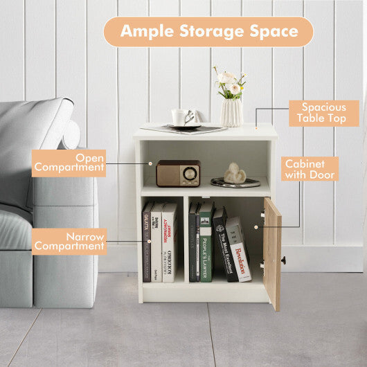 2 Pieces 25 Inch Tall Nightstands with Door and 2 Open Shelves-White - Color: White LuxuryLifeWay Online Store