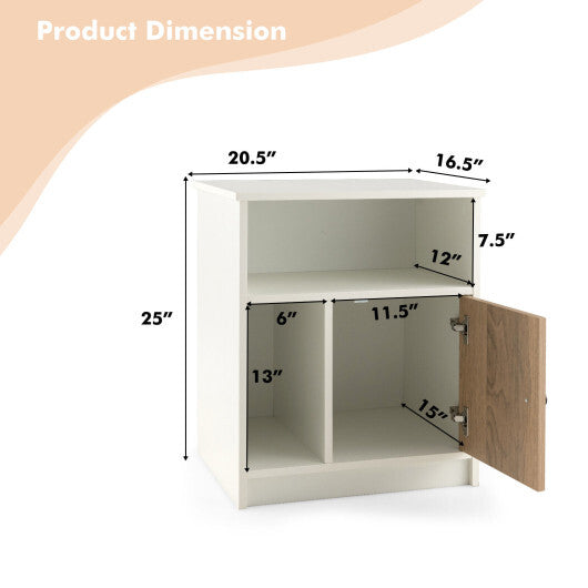 2 Pieces 25 Inch Tall Nightstands with Door and 2 Open Shelves-White - Color: White LuxuryLifeWay Online Store