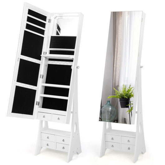 Freestanding Full Length LED Mirrored Jewelry Armoire with 6 Drawers-White LuxuryLifeWay Online Store