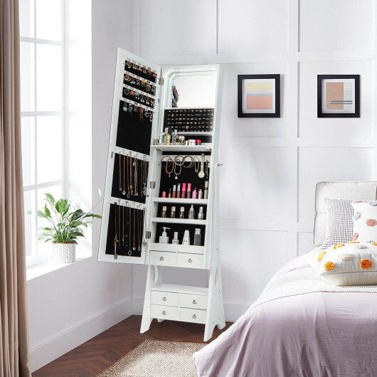 Freestanding Full Length LED Mirrored Jewelry Armoire with 6 Drawers-White LuxuryLifeWay Online Store