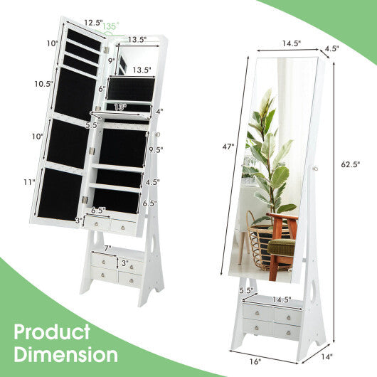 Freestanding Full Length LED Mirrored Jewelry Armoire with 6 Drawers-White LuxuryLifeWay Online Store