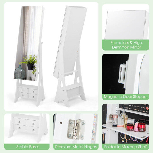 Freestanding Full Length LED Mirrored Jewelry Armoire with 6 Drawers-White LuxuryLifeWay Online Store