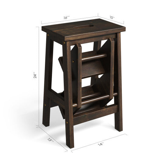 3-in-1 Rubber Wood Step Stool with Convenient Handle-Brown LuxuryLifeWay Online Store