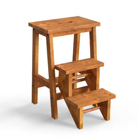 3-in-1 Rubber Wood Step Stool with Convenient Handle-Brown LuxuryLifeWay Online Store